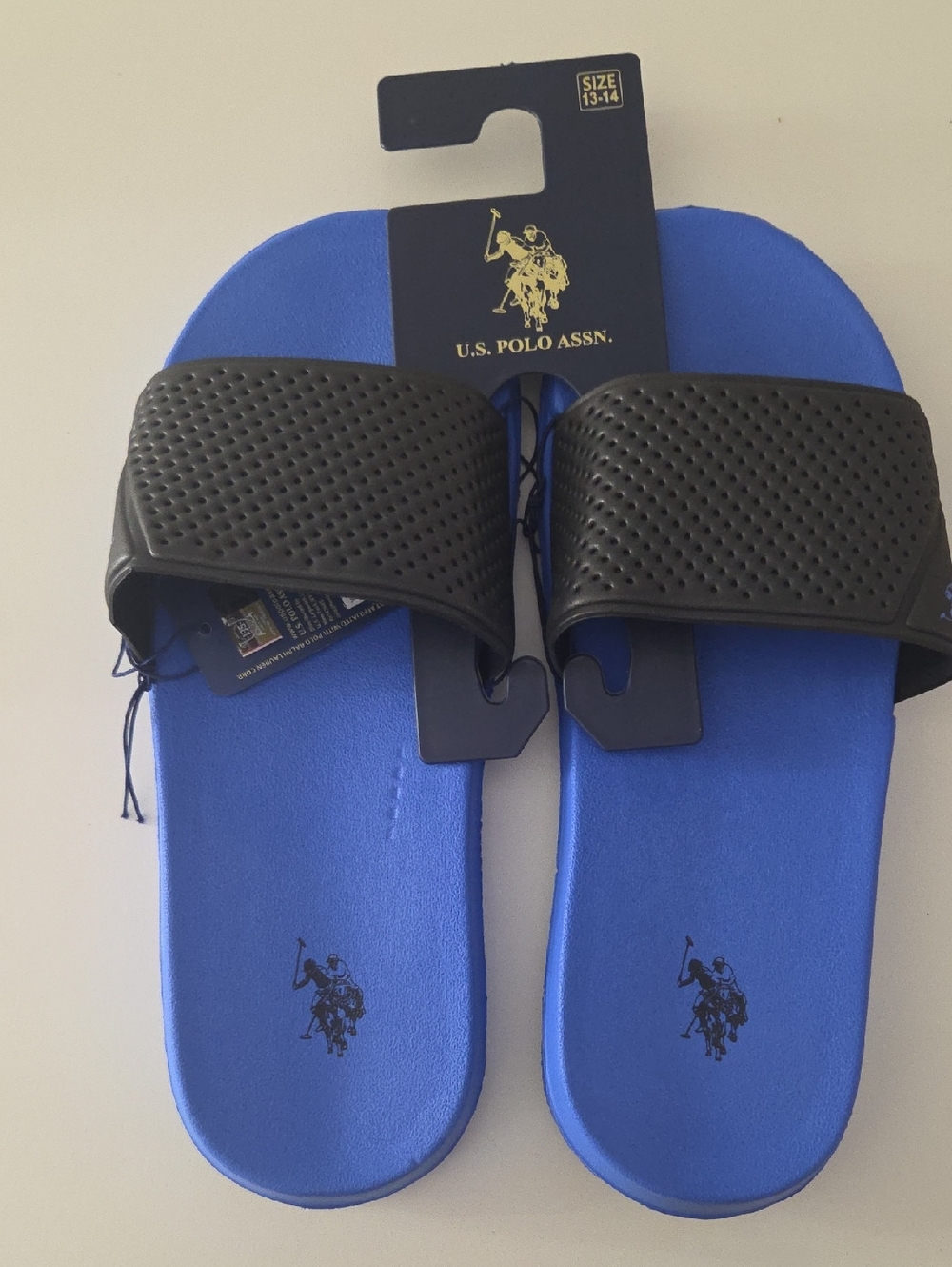 U.S. Polo Assn. Men’s Blue and Black Slide Sandals Size 13/14